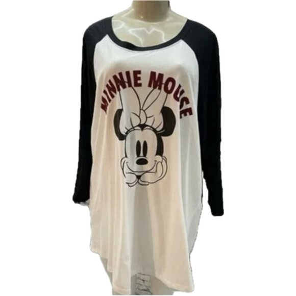 Disney +4 White/Black Minnie Mouse Headshot Graphic 3/4 Raglan Sleeve T-Shirt - Picture 2 of 6